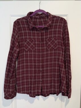 Women's Prana Burgundy Plaid Button-Up Shirt